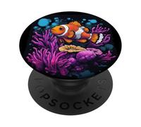 Poisson clown cool avec sa maison océan pour garçons et filles PopSockets PopGrip Adhésif