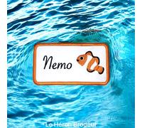 Poisson Clown dans un Rectangle. Fil Soyeux, Prénom Brodé, Tissu au choix.[10.5×5.5cm]