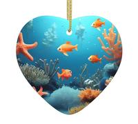 Poisson corail sous l'eau en céramique en forme de cœur Ornements tendance et novateurs pour sapin de Noël