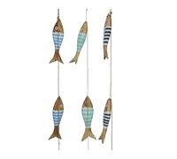 Poisson décoratif maritime 100 cm en bois 1 pièce assortie - Poissons décoratifs sur une ficelle de suspension - Poissons en bois - Idée cadeau - Décoration de table - Décoration de plage - Bleu