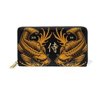 Poisson d'or Japon Dragon Portefeuille Zipper Long Bourse en Cuir Véritable avec Titulaire de la Carte de Crédit pour Téléphone Femmes Fille Hommes
