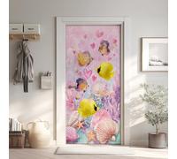 Poisson Effet 3D Sticker Porte, Océan Papier Autocollant Porte Mural Décoration, Chambre d'Enfant Stickers Muraux Amovible PVC 77x200 cm