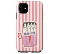 Poisson en Conserve de Sardines, Motif rayé Rose et Blanc Coque pour iPhone 11