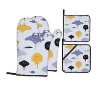 Poisson et Raie de Dessin animé,Gants de Cuisine antidérapants et maniques (Lot de 4), résistants à la Chaleur.