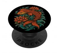Poisson Koï avec Fleurs de Lotus - Folklore Oriental Fantasy Art PopSockets PopGrip Adhésif