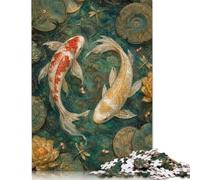 Poisson Koi Floral Puzzle 500 Pièces, Art Oriental Moderne, Jeu de Puzzle