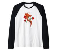 Poisson koï Japonais avec Roses - Design Graphique Style Tatouage Manche Raglan