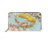 Poisson Koi Prune Japon Portefeuille Zipper Long Bourse en Cuir Véritable avec Titulaire de la Carte de Crédit pour Téléphone Femmes Fille Hommes