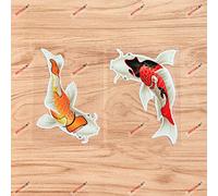 Poisson koi rouge jaune carpe japonaise décalcomanie autocollant vinyle - 2 poissons réfléchissant, 12,7 cm - pour voiture bateau ordinateur portable fenêtre 02141