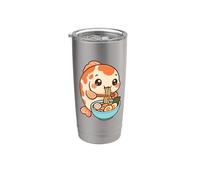 Poisson mignon mangeant ramen kawaii art amateur de nourriture Gobelet isotherme en acier inoxydable double paroi