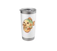 Poisson mignon mangeant ramen kawaii art amateur de nourriture Gobelet isotherme en acier inoxydable double paroi