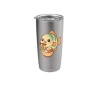 Poisson mignon mangeant ramen kawaii art amateur de nourriture Gobelet isotherme en acier inoxydable double paroi