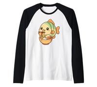 Poisson Mignon Mangeant Ramen Kawaii Art Amateur de Nourriture Manche Raglan