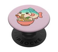 Poisson Mignon Mangeant Ramen Kawaii Art Amateur de Nourriture PopSockets PopGrip Adhésif