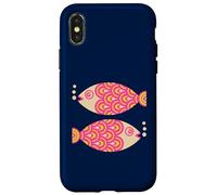 Poisson Natation Rétro Océan Géométrique Rose Fuchsia Coque pour iPhone X/XS