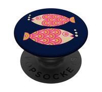 Poisson Natation Rétro Océan Géométrique Rose Fuchsia PopSockets PopGrip Adhésif