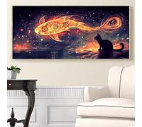 Poisson Peinture Diamant XXL Chat Diamond Painting Adulte 50x100cm, Diamant Painting Art Creatif Adulte, DIY Diamond-painting Point de Croix Kit, Grande Taille pour Decoration Maison Murale, Model477