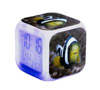 Poisson Réveil horloge de chevet Réveil Numérique avec LED Petit cube pour chambre à coucher réveil Nocturne 7 Couleurs,Réveil Cube avec Lumière Snooze Alarme pour Fille Garçon et Adolescents