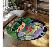 Poisson Rouge Jardin Nature Morte Rond Enfants Tapis 135cm pour Chambre à Coucher Lavable Doux à Poils Courts antidérapant Cercle Tapis de Sol de pièce Nuit pour véranda Balcon Maison