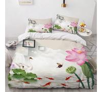 Poisson Rouge Papillon Housse De Couette X Imprim¿¿ D Lotus Parure De Lit Personnes Ado Fille Enfants Microfibre Literie Pi¿¿Ces Avec Fermeture