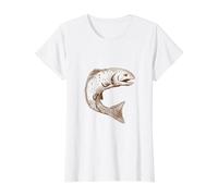 Poisson sautant de Truite Vintage T-Shirt Graphique avec Valeur, Femme, Blanc, S
