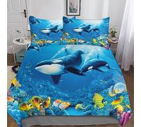 Poisson sous Mer 3 Pièces Parure De Lit pour Enfants Adultes, Ensemble Animaux Océan Housse Couette Manette De Garçons,Microfibre avec Taie d'oreiller De Lit avec Fermeture À Éclai King（220x240cm）