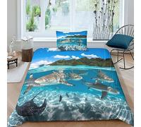 Poisson sous Mer Microfibre Bedding Parure De Lit 2 Pièces-Impression 3D - Animaux Océan Housse De Couette - avec Taies d'oreiller Boutons- pour Homme Et Femme Qualité Parure Luxury Single（135x200cm）