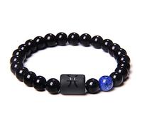 Poissons 12 Constellation Signes Du Zodiaque Bracelet De Perles - Bracelet De Couples Naturel Noir Onyx Pierre Bracelet À Breloques Élastique Pour Femmes Hommes Cadeau D'Anniversaire,Poissons