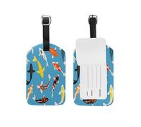 Poissons Bleus-Set Etiquettes à Bagages de Valises Voyage en Cuir Etiquette Nom Adresse ID Tags Drôle pour Les Garçons Filles(3PACK)