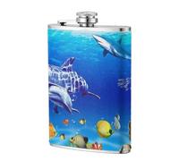 Poissons coralliens des fonds marins,Flasque de poche plate de 8 oz en acier inoxydable 304, idéale pour les activités de plein air.