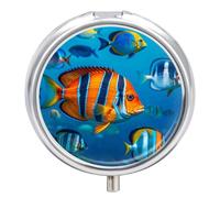 Poissons - Pilulier rond à 3 compartiments - Organisateur de médicaments décoratif portable pour poche ou sac à main - Organiseur de vitamines