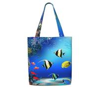 Poissons Plantes Tropical Marine Nature Vie Algues,Sacs d'épicerie réutilisables, sacs fourre-tout de grande capacité, sac à bandoulière en toile