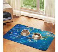 Poissons tropicaux sous-Marins,Tapis d'alimentation imperméable pour Animaux de Compagnie, Sets de Table pour Chats et Chiens pour la Nourriture et l'eau, Tapis de Nourriture en Cuir PU,40x60cm