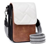 POIUGOYA Petit sac à bandoulière tendance pour femme, en cuir, triple compartiment, pour téléphone portable, porte-monnaie avec emplacements pour cartes, A-matelassé beige avec marron noir