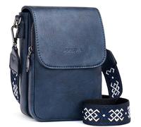 POIUGOYA Petit sac à bandoulière tendance pour femme, en cuir, triple compartiment, pour téléphone portable, porte-monnaie avec emplacements pour cartes, A - Bleu foncé