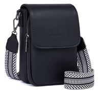 POIUGOYA Petit sac à bandoulière tendance pour femme, sac à main en cuir à trois compartiments pour téléphone portable avec sangle réglable, A-noir