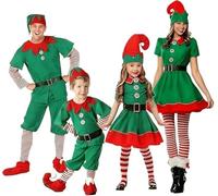 POIUIYQA 2025 Green elfe clothes Christmas Halloween elfe Women's dress set Kids