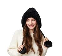 POIUIYQA Bonnet d'hiver pour femme de style Pérou avec fourrure synthétique - Bonnet tricoté avec cache-oreilles et pompons - Bonnet douillet et élégant pour les jours froids