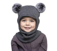 POIUIYQA Cagoule Bébé, Chaud Cache Oreilles Cagoule Balaclava Bonnet d'hiver Chaud pour Filles et Garçons Chapeaux Tricoté Enfant Double Pompon