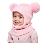 POIUIYQA Cagoule Bébé, Chaud Cache Oreilles Cagoule Balaclava Bonnet d'hiver Chaud pour Filles et Garçons Chapeaux Tricoté Enfant Double Pompon