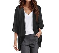 POIUIYQA Cardigan Kimono en Mousseline de Soie pour Femme, Robe de Plage Haut Habillé d'été Ample Ouvert sur Le Devant Gilet Femme Chic et Elegant