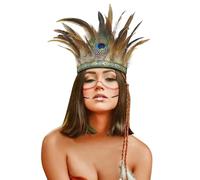 POIUIYQA Coiffe Indienne Bandeau Plume Coiffe Plumes de Paon Bandeau à Bresilienne Plume Carnaval Deguisement Indien Femme Accessoire Femme Annee 20 Hippie Tribal Carnaval Fête à Thème
