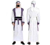 POIUIYQA Costume berger, Déguisement de Saint Joseph pour homme, crèche, carnaval, Robe et bandeau, Déguisement homme Berger, Costumes de Carnaval,Tenue Messie, Prophète