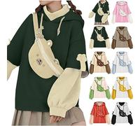 POIUIYQA Femme Ours Anime Sweat à Capuche Col Rond Fille Japonais Kawaii Vetement Hauts Harajuku Pull Streetwear