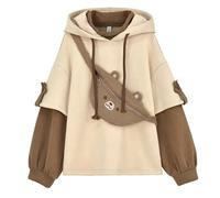 POIUIYQA Femme Ours Anime Sweat à Capuche Col Rond Fille Japonais Kawaii Vetement Hauts Harajuku Pull Streetwear