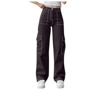 POIUIYQA Femme Stretch Pantalon Patte D'Elephant Large Bootcut Cargo Multi Poches Elastique Taille Haute Flare Travail Ado Y2K Casual Classique Streetwear Pantalon