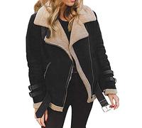 POIUIYQA Femmes Bouton D'Automne Et D'Hiver Revers Cardigans En Molleton Ample Manteau De Laine Blouson Moto Femme en Fausse Laine d'agneau et Peau de Cerf