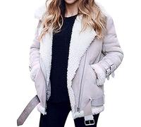 POIUIYQA Femmes Bouton D'Automne Et D'Hiver Revers Cardigans En Molleton Ample Manteau De Laine Blouson Moto Femme en Fausse Laine d'agneau et Peau de Cerf