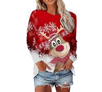POIUIYQA Femmes Noël Casual Modes Noël Manches Tops T-Shirts Chemisiers De Chemises Manches Longues pour Femmes Pull Noel Femme Arbre de Noël Imprimé Sweat De Noel Sweatshirts