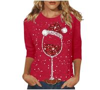 POIUIYQA Femmes Noël Casual Modes Noël Manches Tops T-Shirts Chemisiers De Chemises Manches Longues pour Femmes Pull Noel Femme Arbre de Noël Imprimé Sweat De Noel Sweatshirts